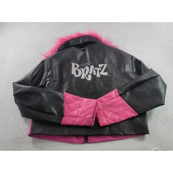 Bratzcore Y2K Faux Leather Moto Jacket Size L Zip Front Black Pleather Cosplay - Picture 2 of 8
